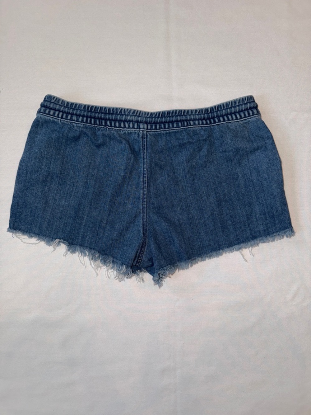 aerie Denim Frayed Drawstring Shorts • Blue • Size Medium EUC - Picture 4 of 11